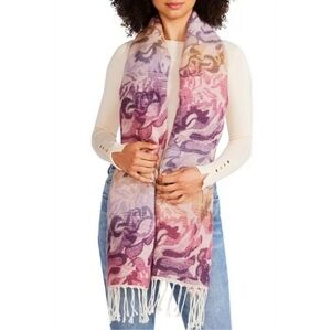 Steve Madden Floral Jacquard Fringe Blanket Scarf One Size